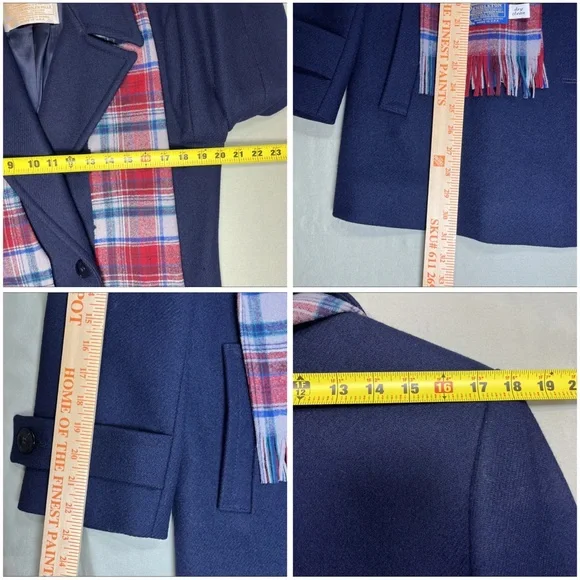 Pendelton Womens Virgin Wool Long Sleeve Peacoat Coat Navy Blue With Shawl 8